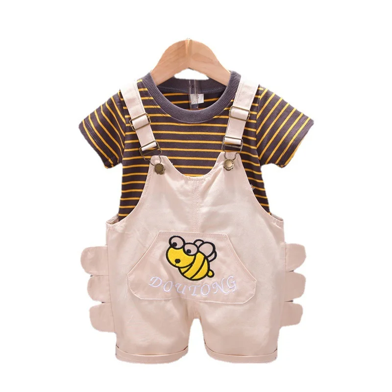 

New Summer Baby Girl Clothes Suit Children Boys Cotton T-Shirt Overalls 2Pcs/Sets Toddler Casual Costume Outfits Kids Tracksuits