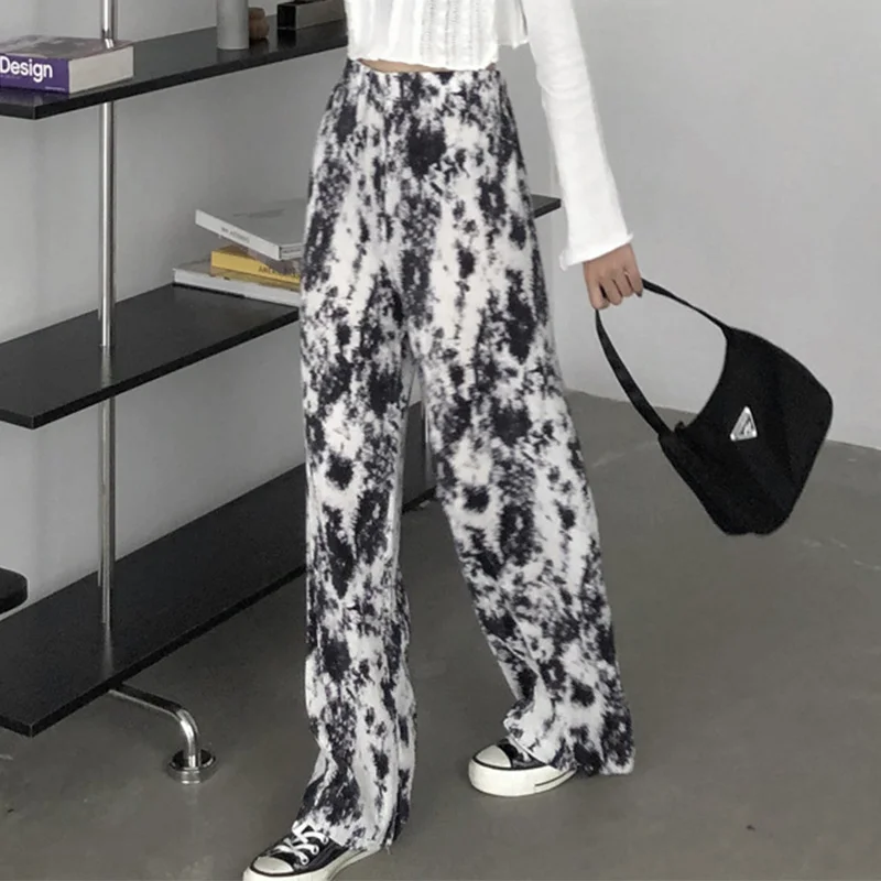 

Casual Women Tie-dye Pants Loose Wide Leg Korean Style Pant High Street All-match Spring Autumn Fashion Straight-leg Trousers