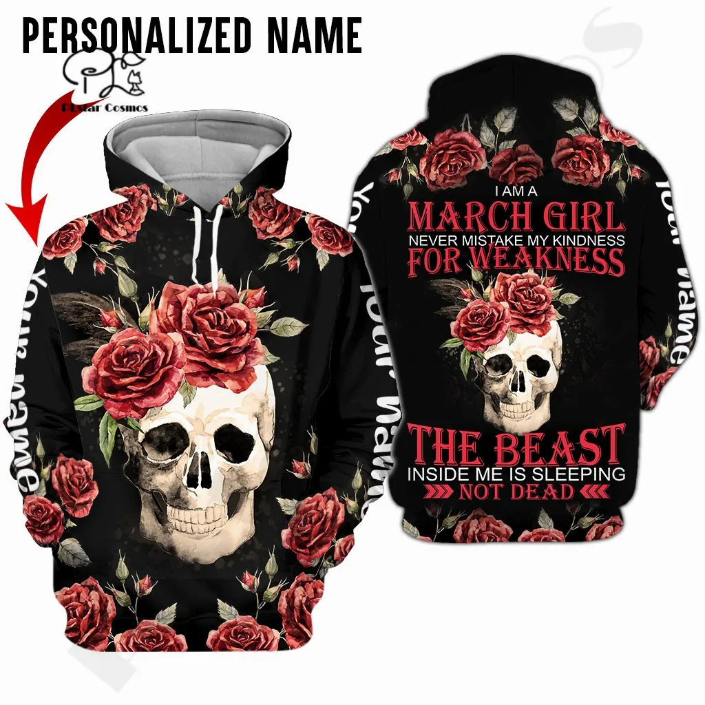 

PLstar Cosmos 3DPrint Newest Skull Personalized Name March Birthday Gift Girl Art Streetwear Unique Hoodie/Sweatshirt/Zip 11