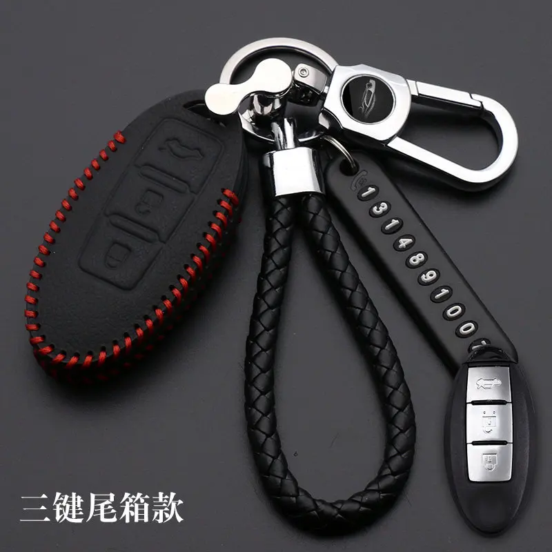 Leather Car Key Case Cover For Nissan Tidda Livida X-Trail T31 T32 Qashqai March Juke Pathfinder Note GTR Keychain Ring Holder - Название цвета: C