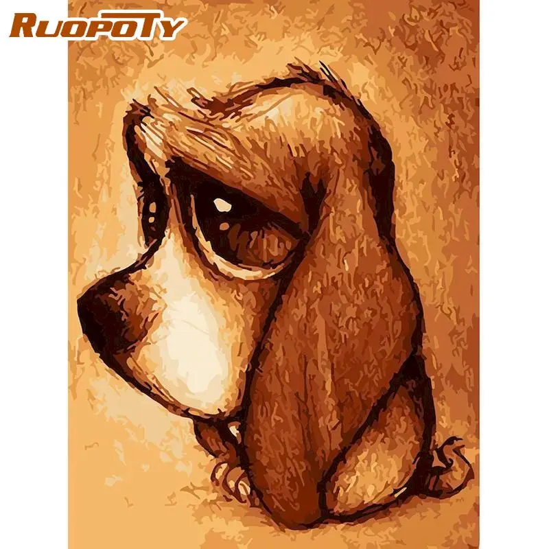 

RUOPOTY Frame Diy Painting By Numbers Little Dog Animals Wall Art Picture Canvas By Numbers Handpainted For Home Decors Gift