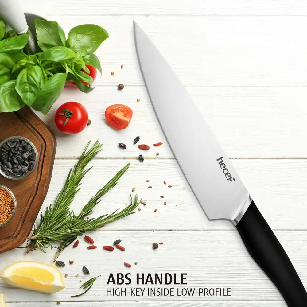 Hecef 15 шт. Премиум набор кухонных ножей с Акацией деревянный блок черный|Наборы