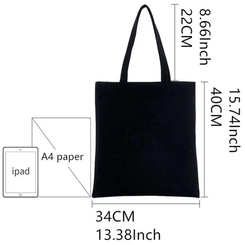 

Kimetsu No Yaiba Print Reusable Shopping Bag Women Canvas Tote Bags Printing Eco Bag Cartoon Shopper Shoulder Bags Black