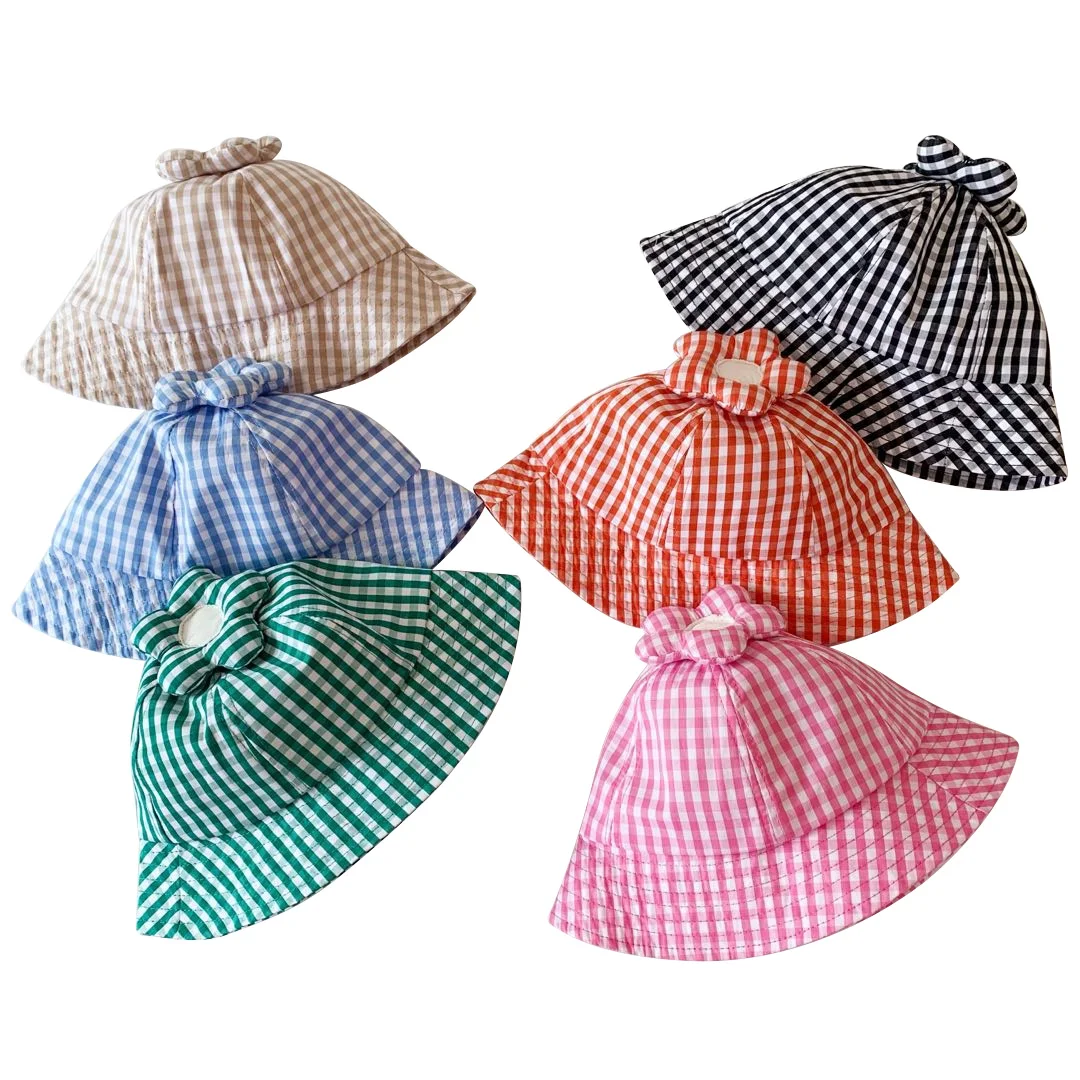 

2021 Summer Kids Hat 6 Colors Cotton Travel Beach Baby Sun Hat Fahion Flower Plaid Children Bucket Hat 1 Pc for Baby Girl