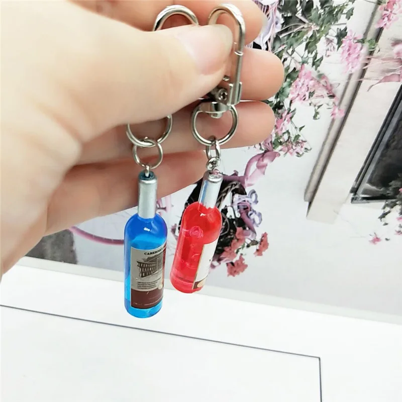 Simple Funny Imitation Wine Bottle Keychain Fashion Tiny Earphone Cover Pendant Bag Accessory Key Chain Best Friend Gift Jewelry |