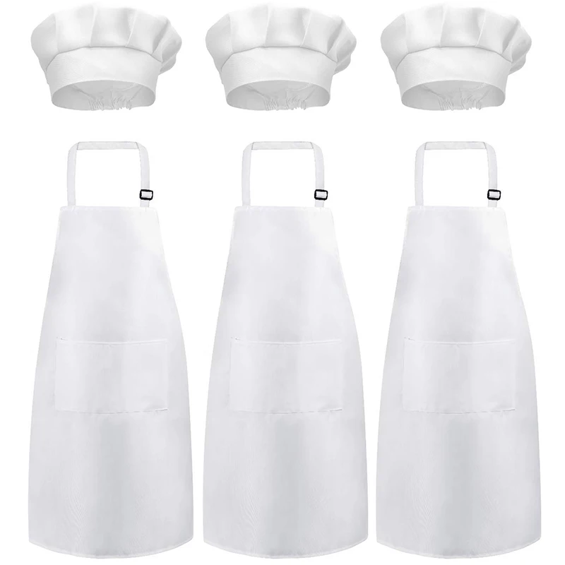 6 шт. белый фартук набор унисекс Регулируемая шляпа шеф повара Кухня пекарь с