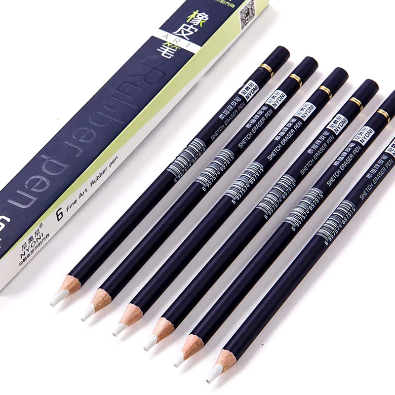 6pcs/Set NYONI Pen-Style Erasers Sketch Eraser Highlight Pen