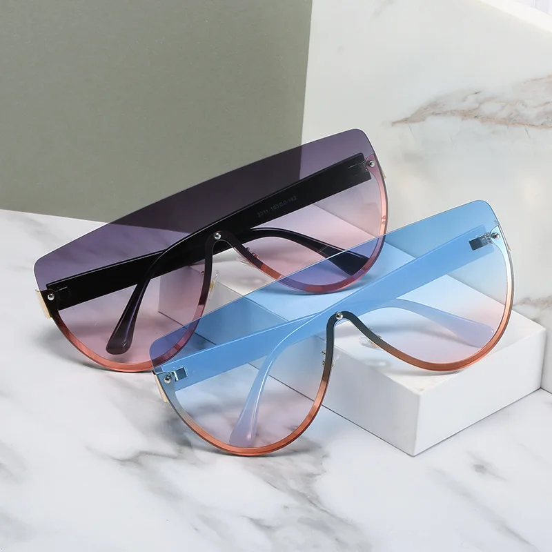 

Очки солнцезащитные женские в стиле оверсайз, винтажные Роскошные брендовые дизайнерские Плоские солнечные очки без оправы для путешестви...