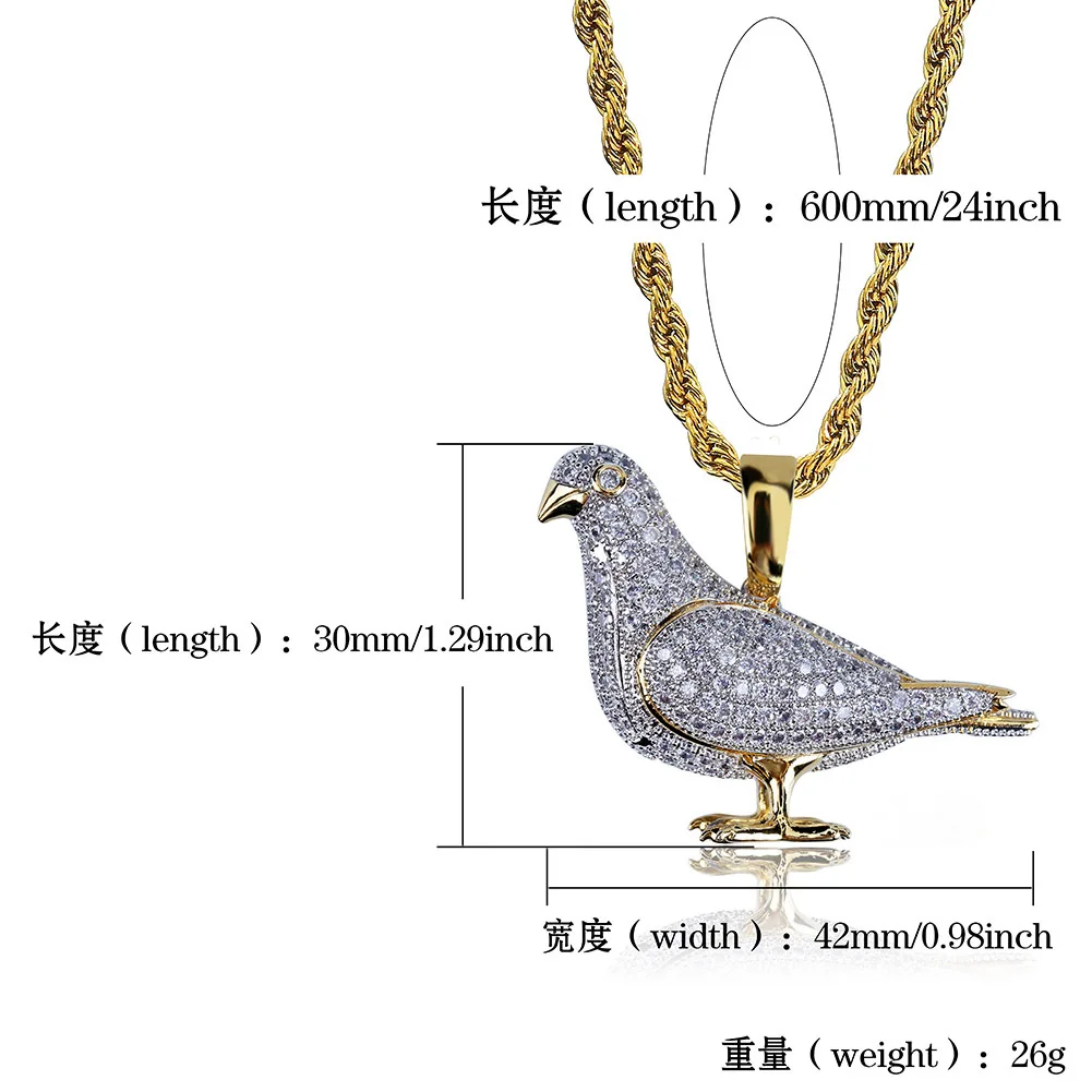 

2020 Hip Hop Jewelry Fashion Gold Necklaces Women Men Micro Zircon peace Dove Pendant Necklace Personalized Jewelry Gifts