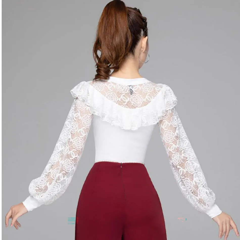 Женская Кружевная футболка с длинным рукавом V-образным вырезом | Тематическая