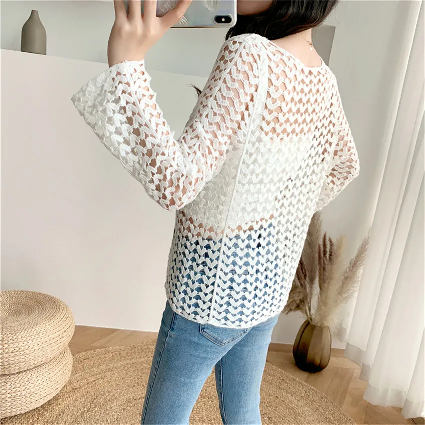 

Sexy Women Bikini Cover Up Lace Crochet Beach Tops Pullover See Through Hollow Out Beachwear Swimwear Bathing Suit