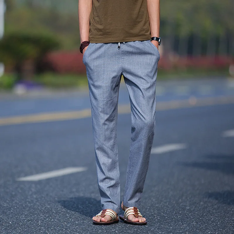 Mens Leisure Sport Linen Cotton Sweatpants Slacks Loose Running Hiking Climbing Pants Men Wicking Trekking Straight Leg Trousers | Спорт и