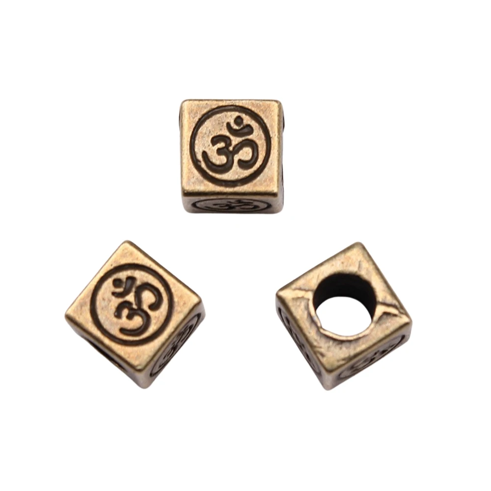 

10pcs Om Large Hole Beads Pendants For Jewelry Antique Bronze Color 8x8x8mm