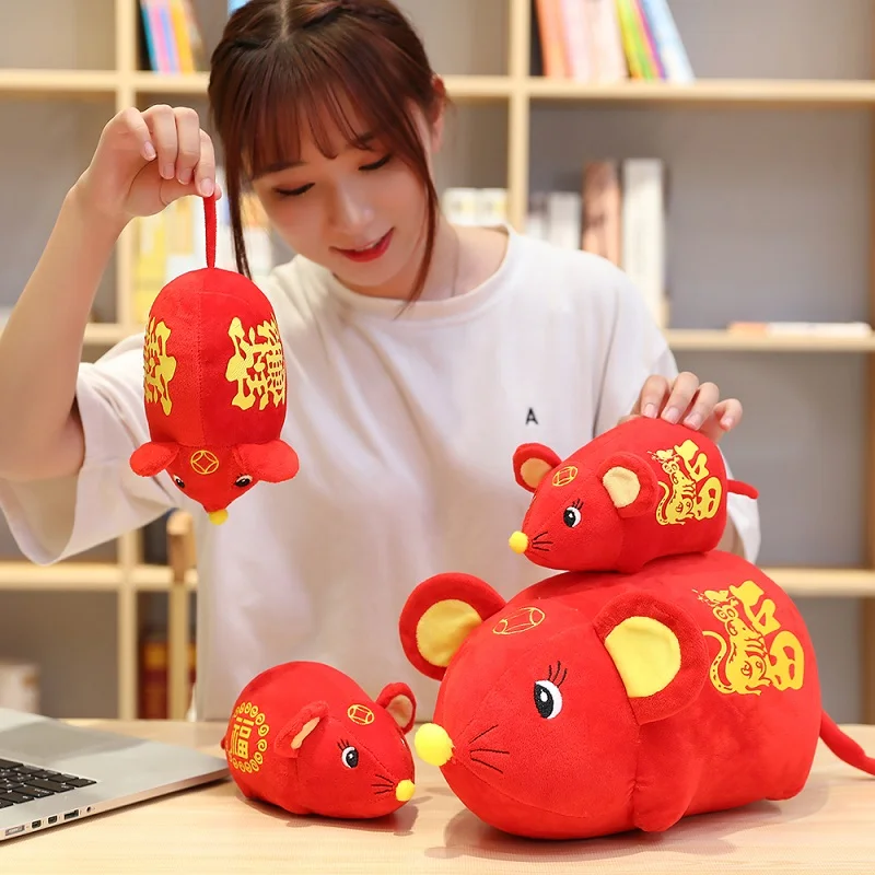 Новогодняя мышь фестиваль фу плюшевая игрушечная мышь китайская мышка талисман набивная Мягкая кукла украшения для домашнего праздника Новогодний подарок для детей