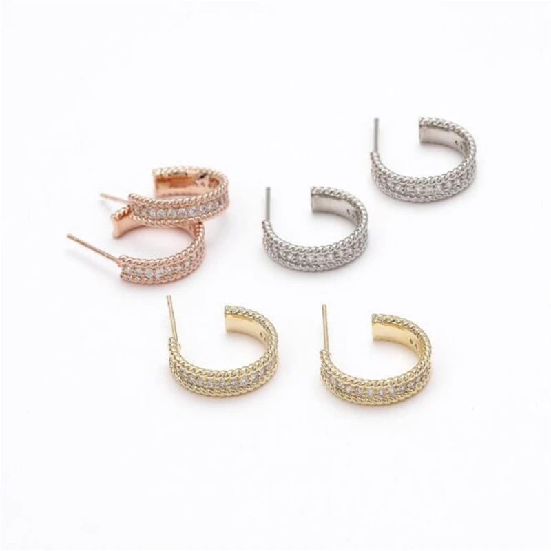 

new fashion gold color plated copper CZ crystal twist earrings for women C shape hoop earrings piercings jewelry statement