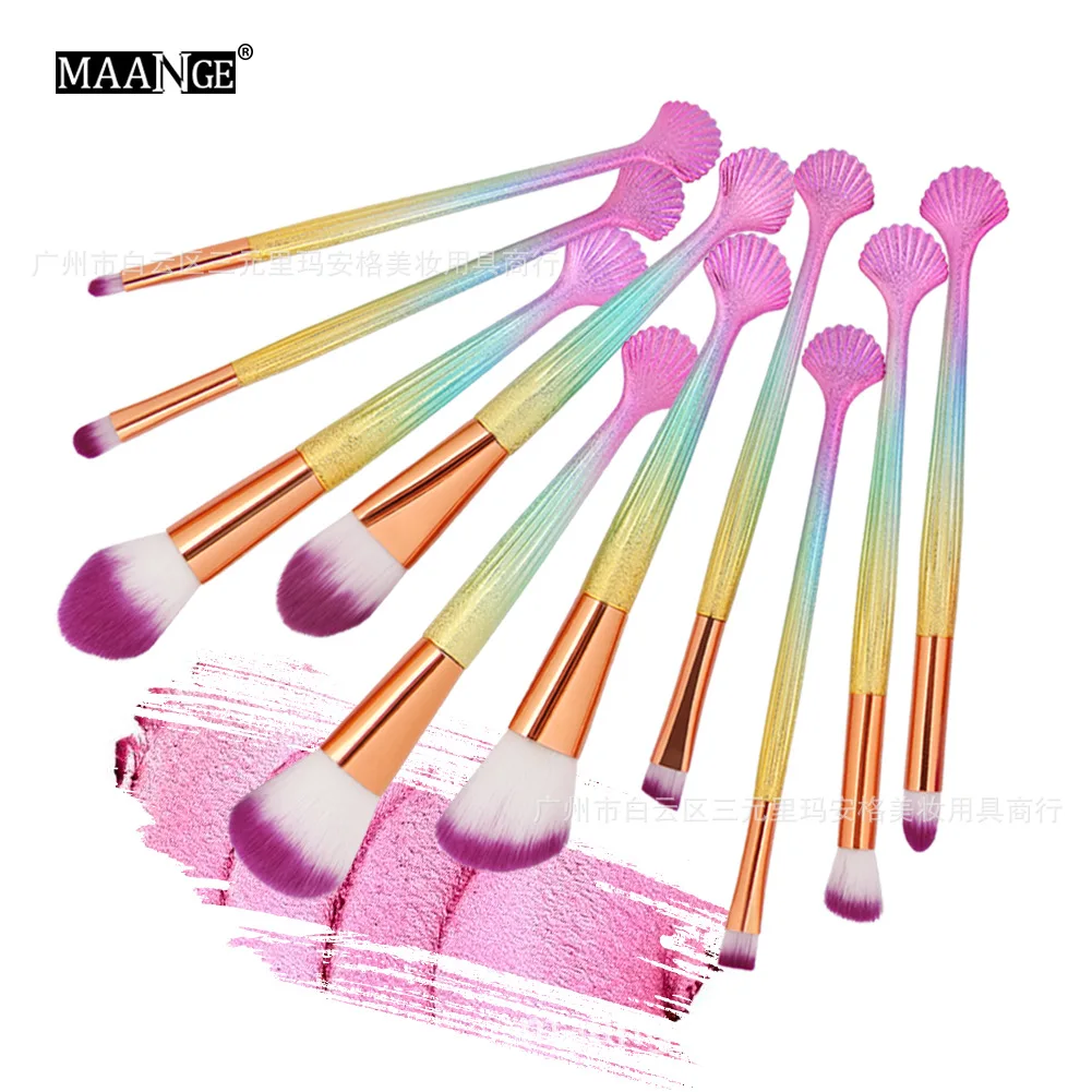 Hot Sales MAANGE 10 3D Color Shell Makeup Brush Sets Beauty Tools Foundation Cosmetic Brush Gift for Women or Girl