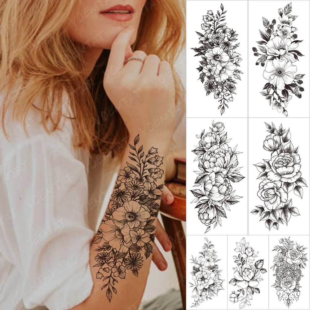 

Waterproof Temporary Sleeve tatooo Stickers Orchid Chrysanthemum Flower Legs tatoo Transferable Body Art Male Women Fake tattoos