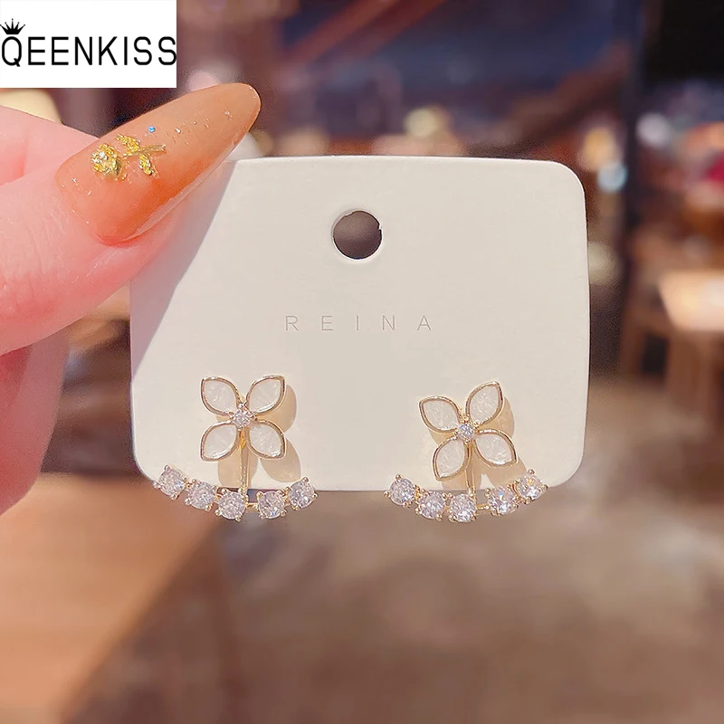 

QEENKISS EG7148 Fine Jewelry Wholesale Woman Birthday Wedding Gift Flowers AAA Zircon 925 Sterling Silver Needle Stud Earrings