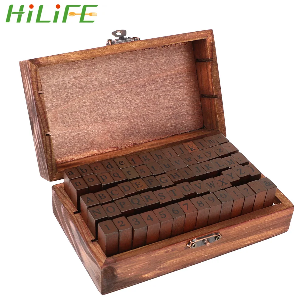 

HILIFE 70pcs DIY Handmade Diary Ablum Wedding Letter Stamp Wooden Box Seal Kids Number Seal Diary Decor Number Alphabet Stamp