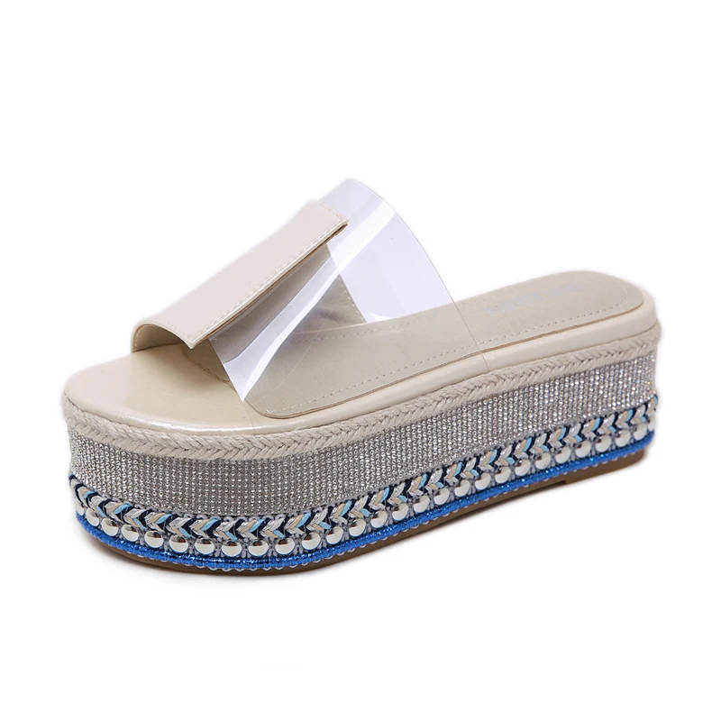 Новинка 2020 года женские босоножки на танкетке с кристаллами высоком каблуке 6 5 см