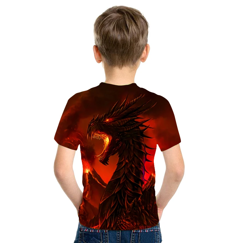 

2021 Children Boys and Girls Short Sleeved 3D Animal Little Dragon Printed Dynamic Cute T-Shirt 3D Printed T-Shirt