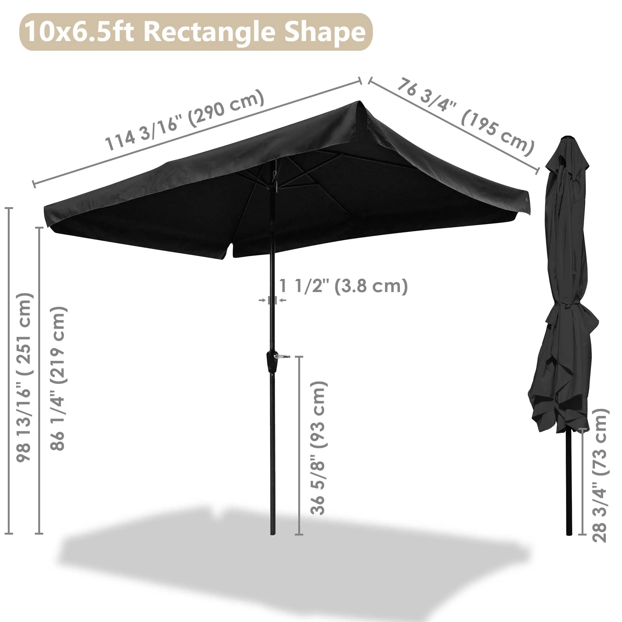 Yescom 10x6 5 футов (2x3 м) прямоугольный алюминиевый открытый зонт для патио с козырьком
