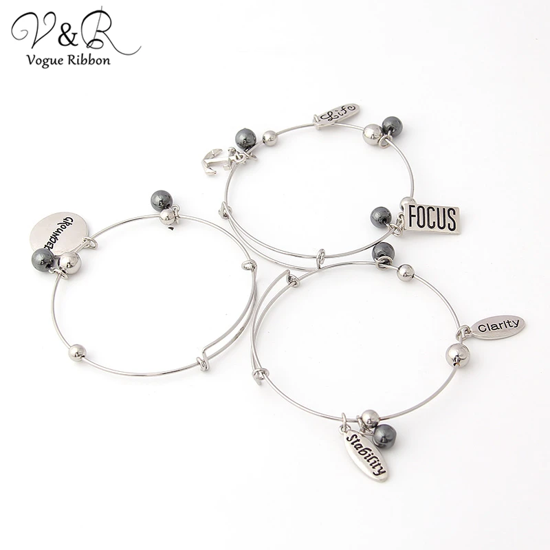 Комплект браслетов с имитацией родиевого покрытия 3 шт. якорем фокусом долгим