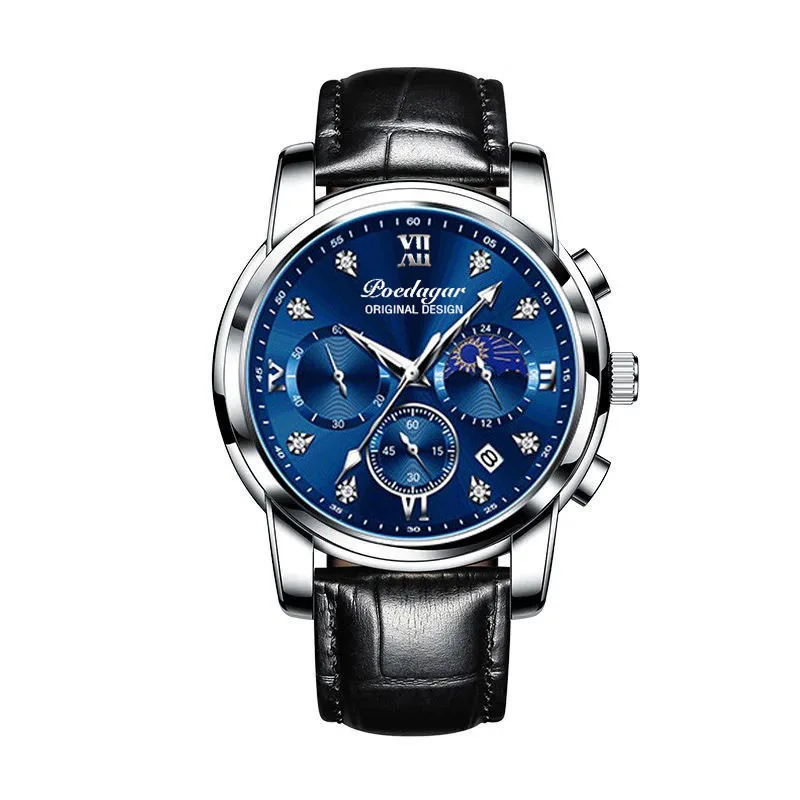 POEDAGAR Fashion Mens Watches with Stainless Steel Top Brand Luxury Chronograph Quartz Watch Men Relogio Masculino Watch for Man