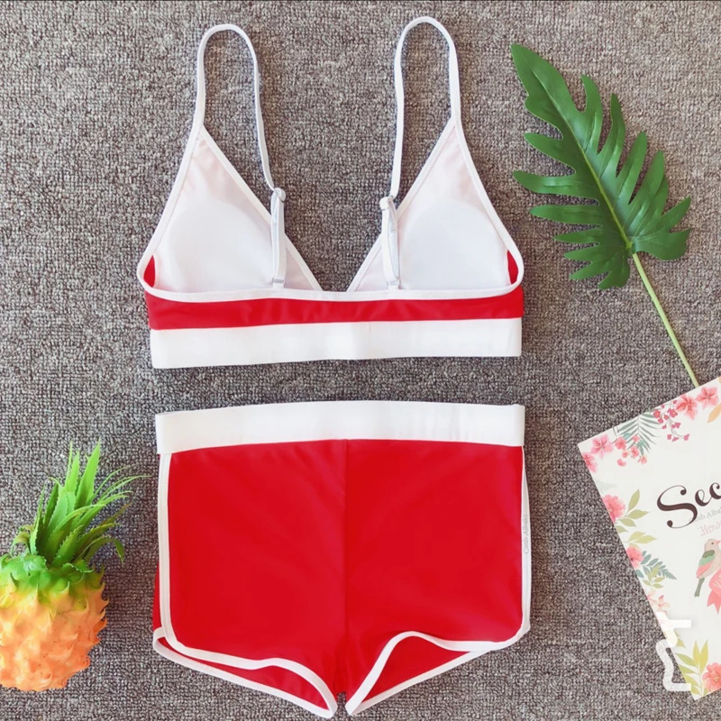 

Bikinis 2021 Bra Striped Tracksuit Woman Swimsuit 2 Pieces Padded Bathing Suit Beachwear Swimwear Sport Swimsuit For Women