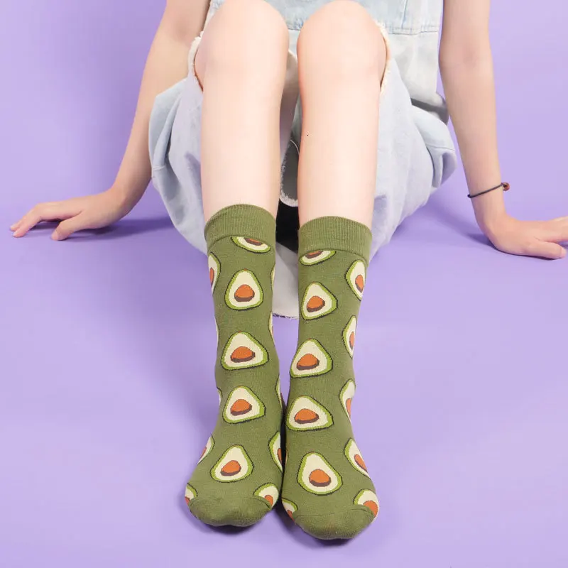 Женские носки забавные милые Мультяшные хлопковые с изображением авокадо
