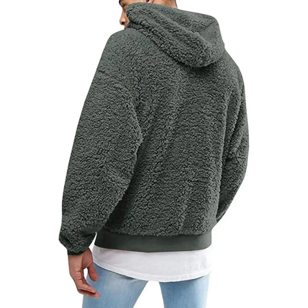Mens Hoodies Sweatshirts Winter Solid Color Soft Warm Fluffy Fleece Hooded Sweatshirts Pullover Male Hoodies Sweatshirts