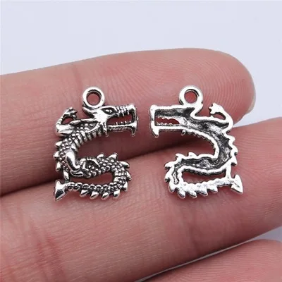 Металлические подвески в виде дракона 20 шт./лот 17*13 мм, подвески в античном стиле, Серебряного и золотого цвета, сделай сам, тибетские украшения ручной работы, сделай сам