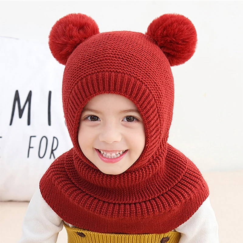 21 новая зимняя плюшевая детская шапка три в одном вязаная шапочка для маленьких