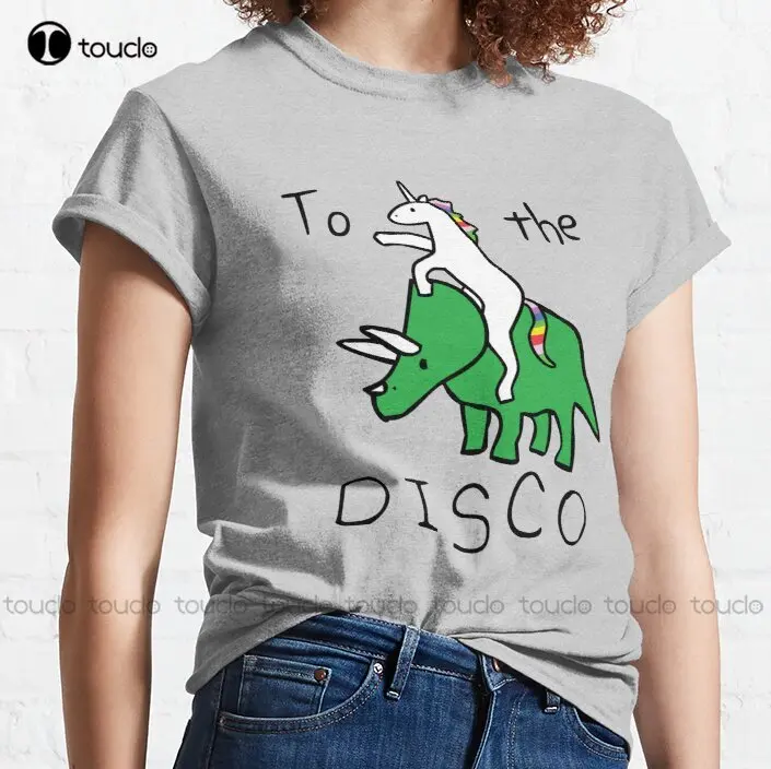 

New To The Disco (Unicorn Riding Triceratops) Classic T-Shirt Cotton Shirts For Women Men S-3Xl Unisex