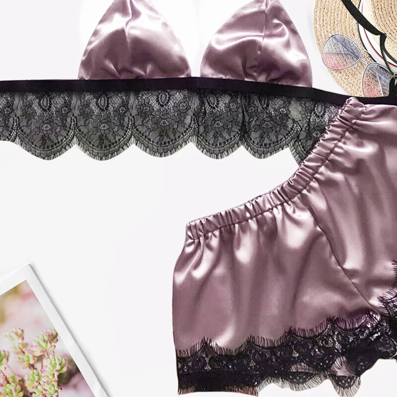 

2020 Sexy Lace Women Pajamas Thin Section Lingerie Blackless Fashion Pyjamas V-Neck Camisole Shorts Set Clothes Nightwear