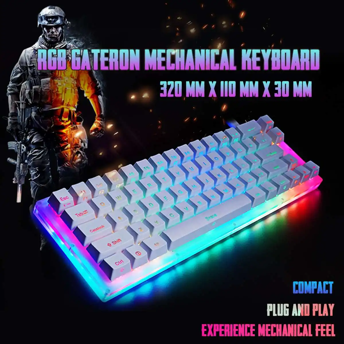

Клавиатура Механическая игровая K66, проводная, кристаллическая, с RGB-подсветкой