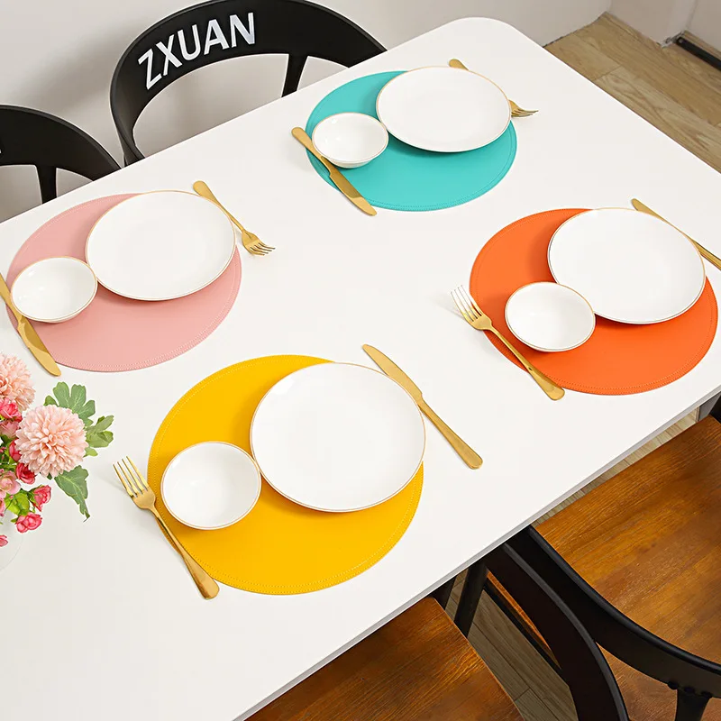 

Leather Placemat Tableware Pad with Coaster Waterproof Oilproof Tablemat Kitchen Washable Heat Insulation Non-Slip Bowl Cup Pads