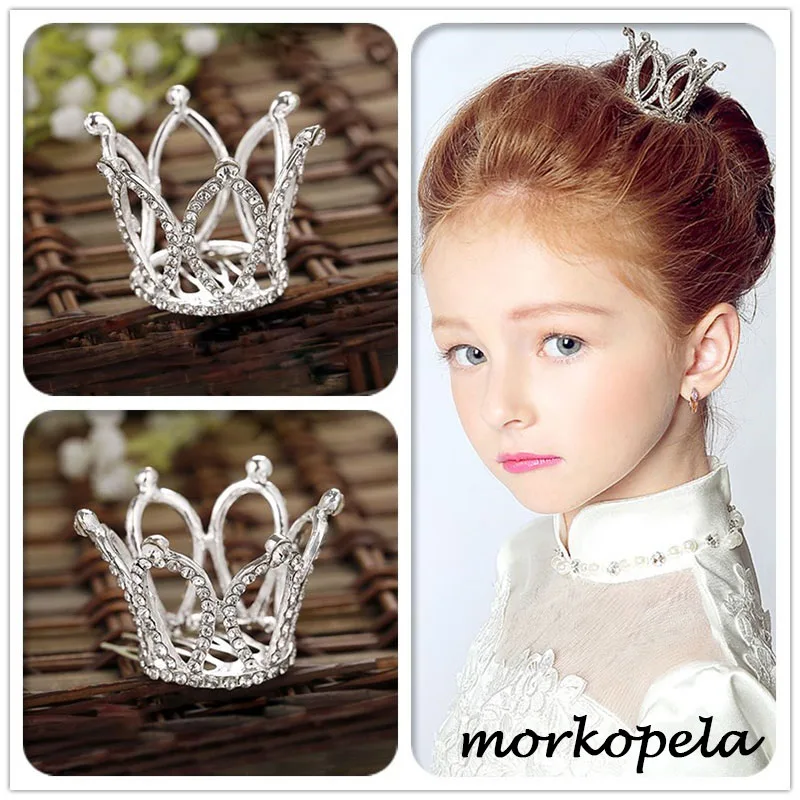 Morkopela Children Small Tiara Rhinestone Flower Girls Crown Tiara Jewelry Fashion Kids Hair Comb Accessories