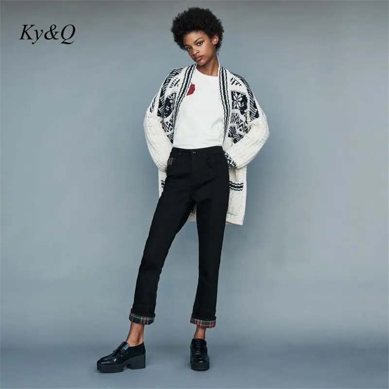 Brand Designer Vintage 2019 New Snowflake Striped Knitted Flower Long Cardigan Sweater Women Coat V-neck Sleeve Clothing |