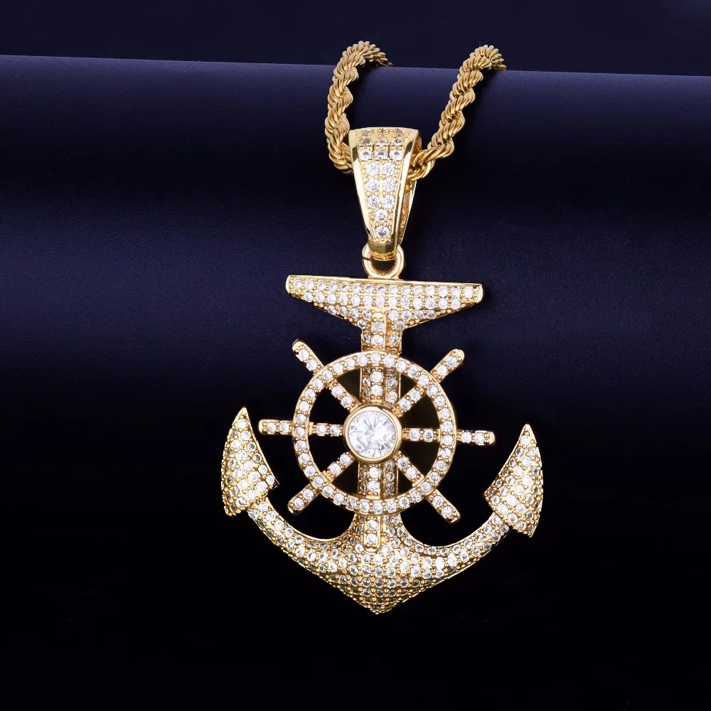 Хип хоп Iced Out микро циркон якорь крест Преувеличение кулон ожерелье из