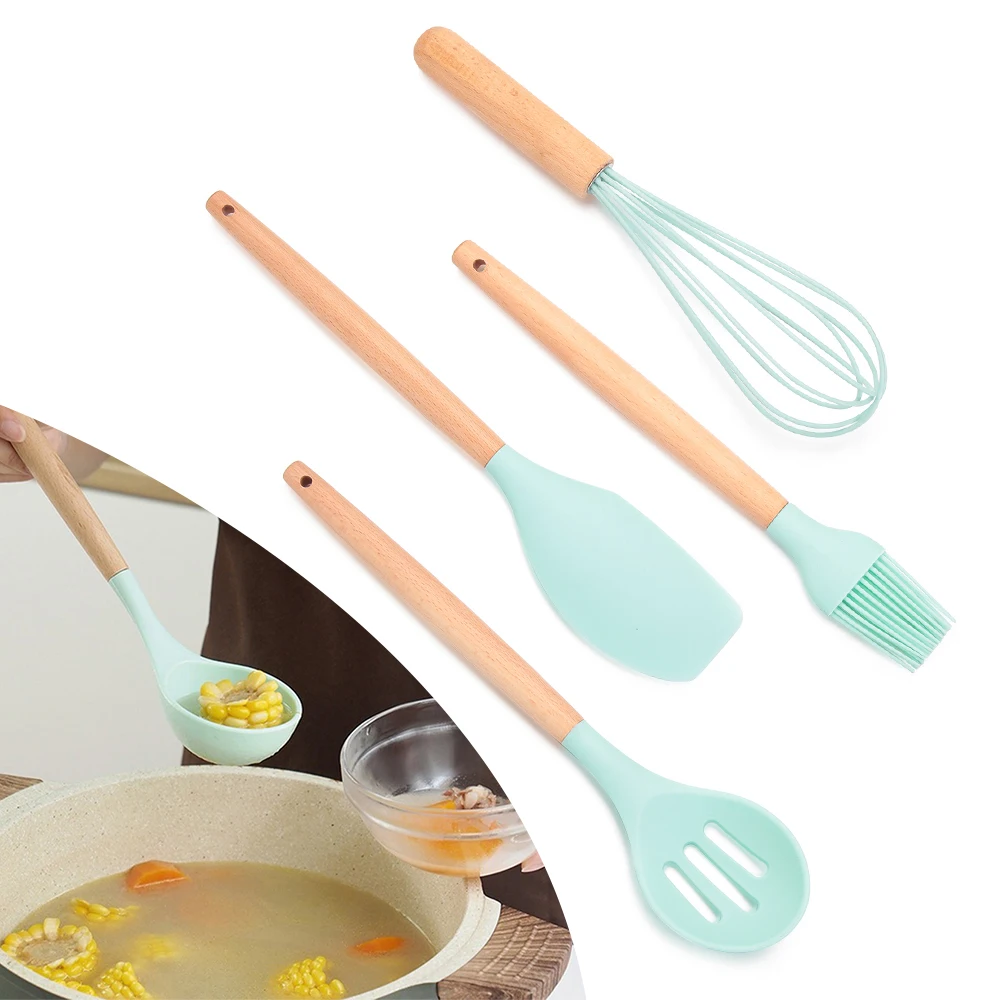 Силиконовая антипригарная кухонная утварь 1 шт. деревянная ручка столовая посуда