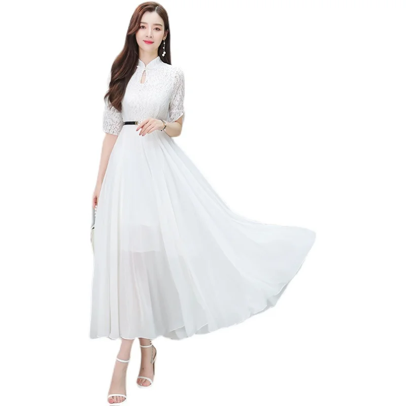 fashion boho summer dress women 2021 short sleeve elegant bodycon midi long lace dresses plus size white vintage m 4xl vestidos free global shipping