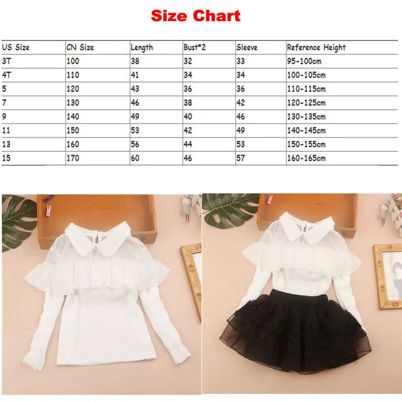 Осень 2020 блузки для девочек белый шифоновый кружевной топ рубашки маленьких с