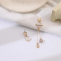 japanese and korean lovely geometric asymmetrical stars moon long tassel earrings stylish womens earrings