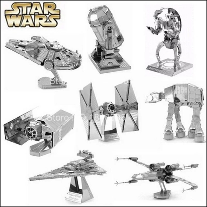 New Star Wars 3D Metal Puzzle C3PO Shuttle Vader TIE Fighter X Wing MIni BB-8 Robot R2D2 Model Adult Figures Kid Educational Toy | Игрушки и