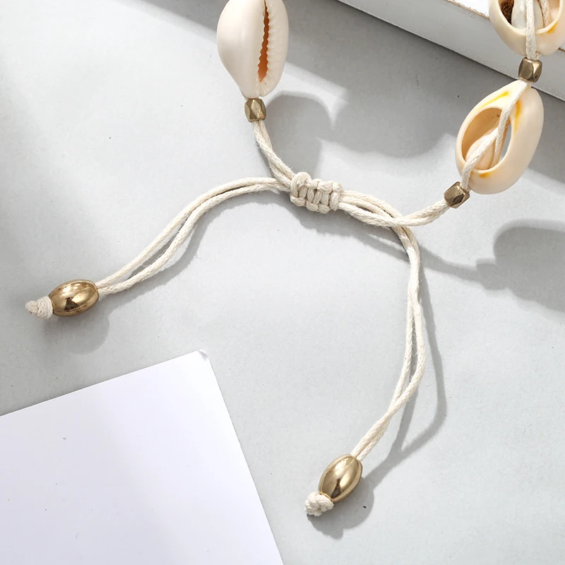 Ручной работы натуральная ракушка браслет Регулируемая белая веревка простой