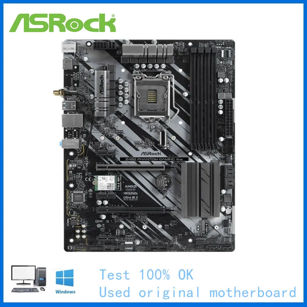 Материнская плата для компьютера ASRock Z490 Phantom Gaming 4/ac LGA 1200 DDR4 десктопная