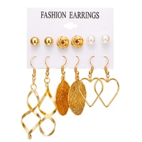 6pairsset trendy girls party jewelry for women shiny leaves oversized heart geometric tassel dangle earrings wedding gift