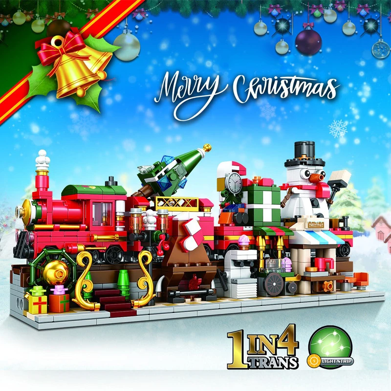 

City Creator Series 4-in-1 Street View Christmas Train Snowman Santa Building Blocks Bricks Toys Gifts