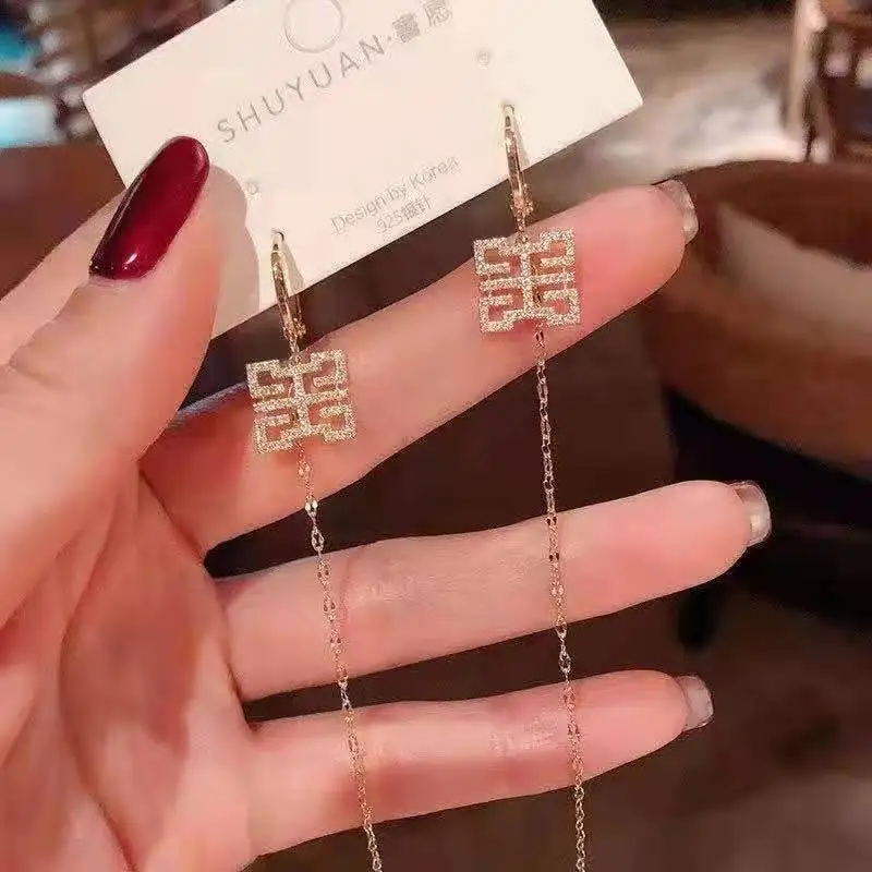 

South Korea's new ethnic style long tassel earrings elegant personality long earrings Trend vintage Geometric Earrings jewelry